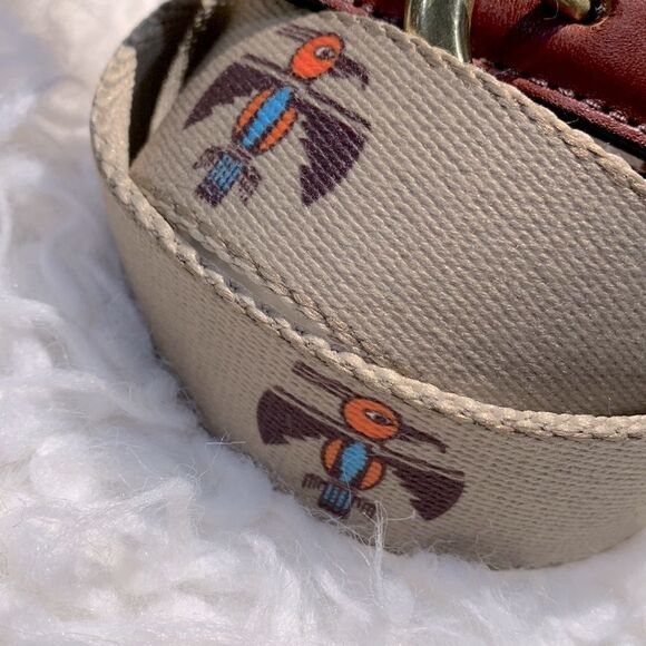 THOMAS Bates Bird Design Fabric Belt Leather Trim 5 Holes Brass Buckle Size 40 - Picture 3 of 6